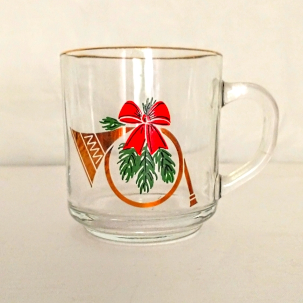 Vintage Luminarc France Christmas Glass Mug - 22k Gold Trim